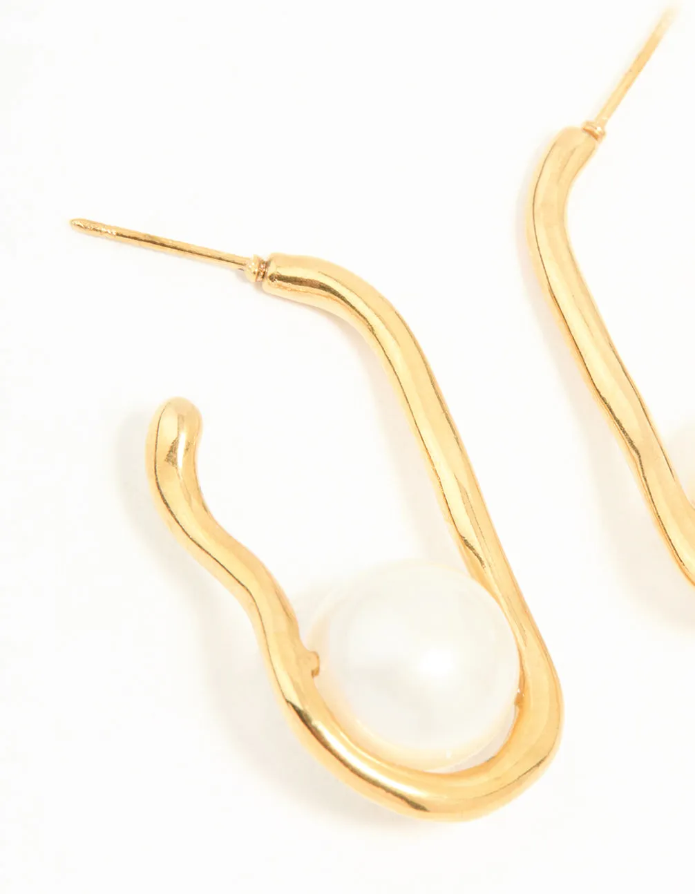Waterproof Gold Plated Stainless Steel Pearl Twist Hoop Earrings sold by lovisa product image thumbnail 2