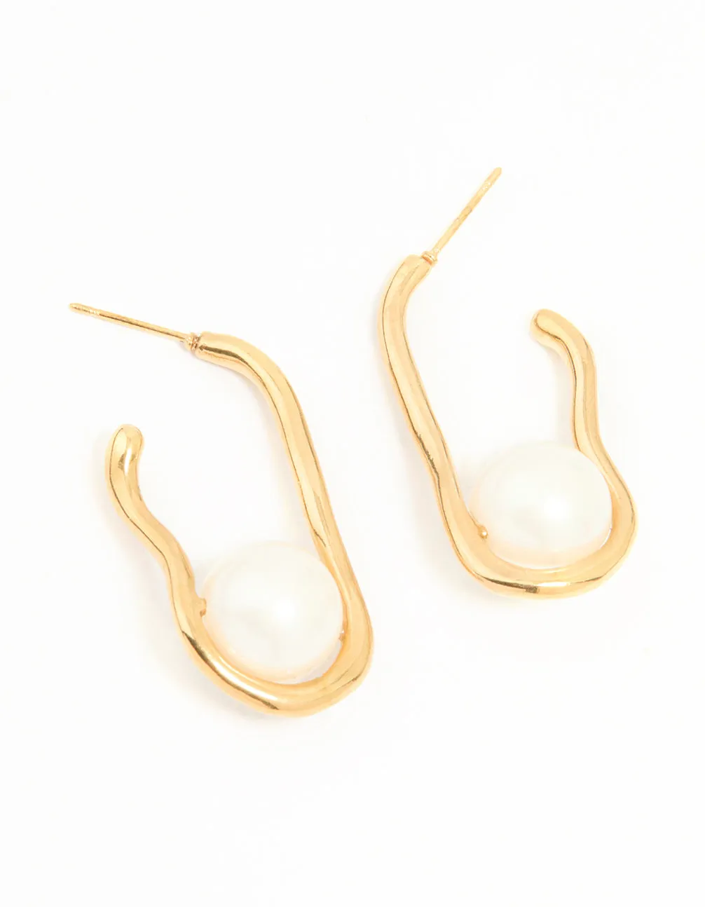 Waterproof Gold Plated Stainless Steel Pearl Twist Hoop Earrings sold by lovisa