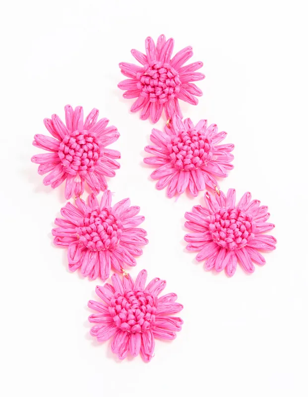 Gold Pink Paper Triple Flower Drop Earrings sold by lovisa