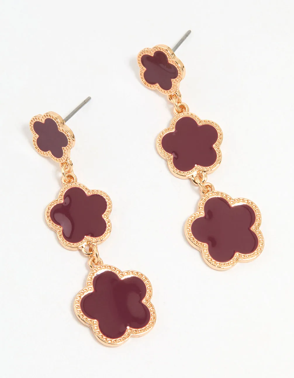 Gold Red Flower Drop Earrings sold by lovisa