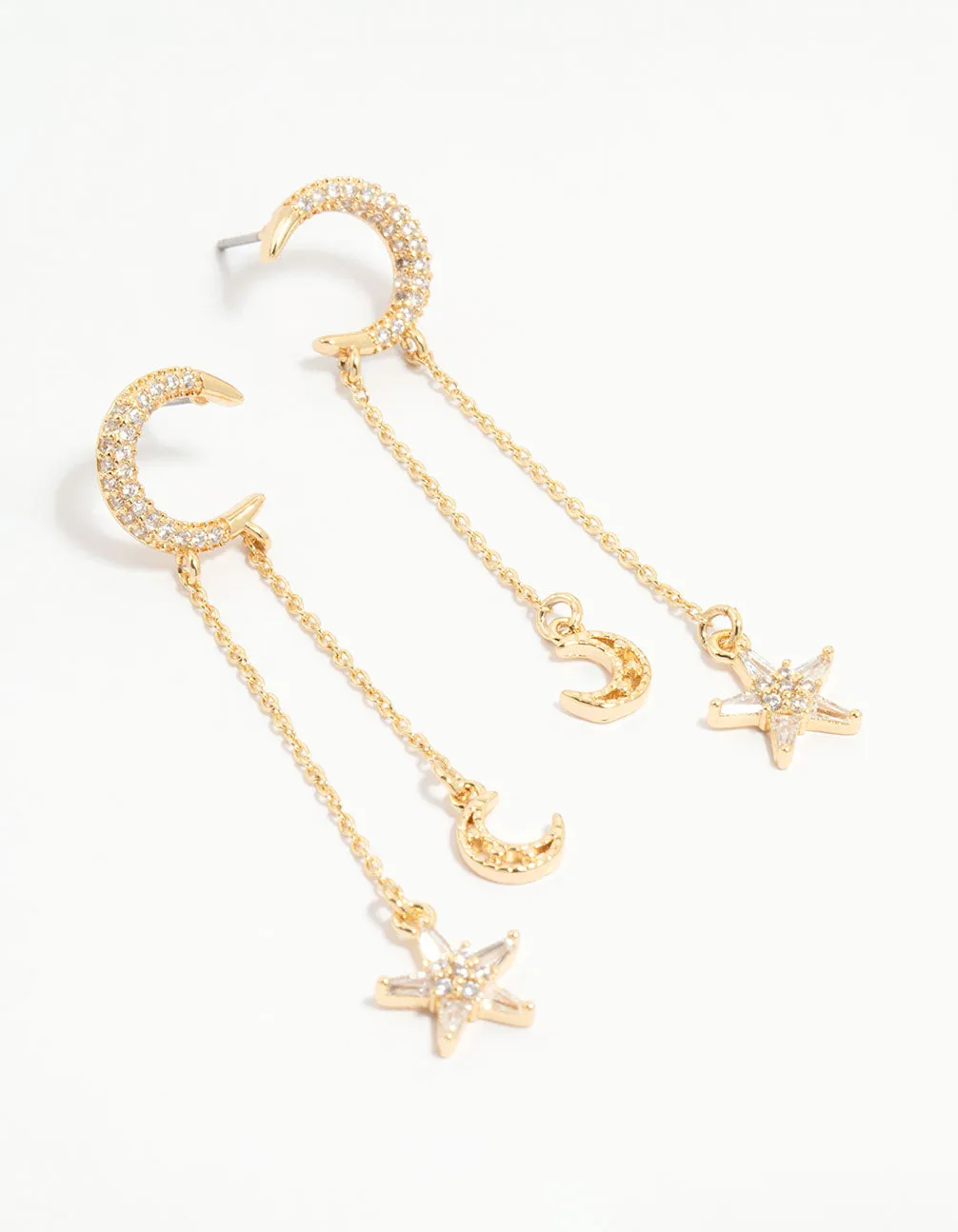 Gold Plated Moon & Star Drop Earrings sold by lovisa