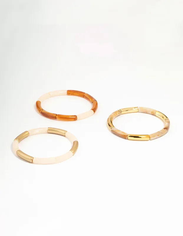 Gold & Brown Stretch Bracelets 3-Pack sold by lovisa