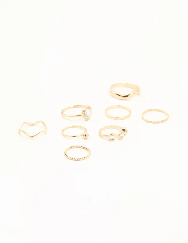 Gold Diamante Zigzag & Twisted Stacking Rings 8-Pack sold by lovisa