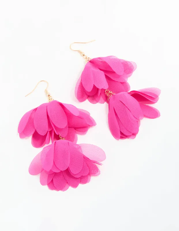 Gold Pink Fabric Layered Flower Hook Earrings sold by lovisa