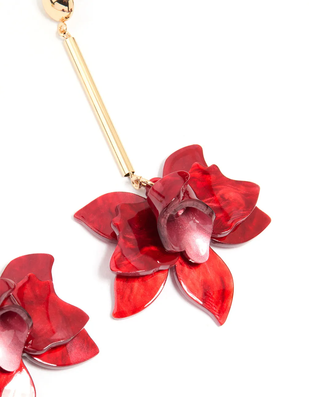 Gold Red Acrylic Orchid & Chain Drop Earrings sold by lovisa product image thumbnail 3