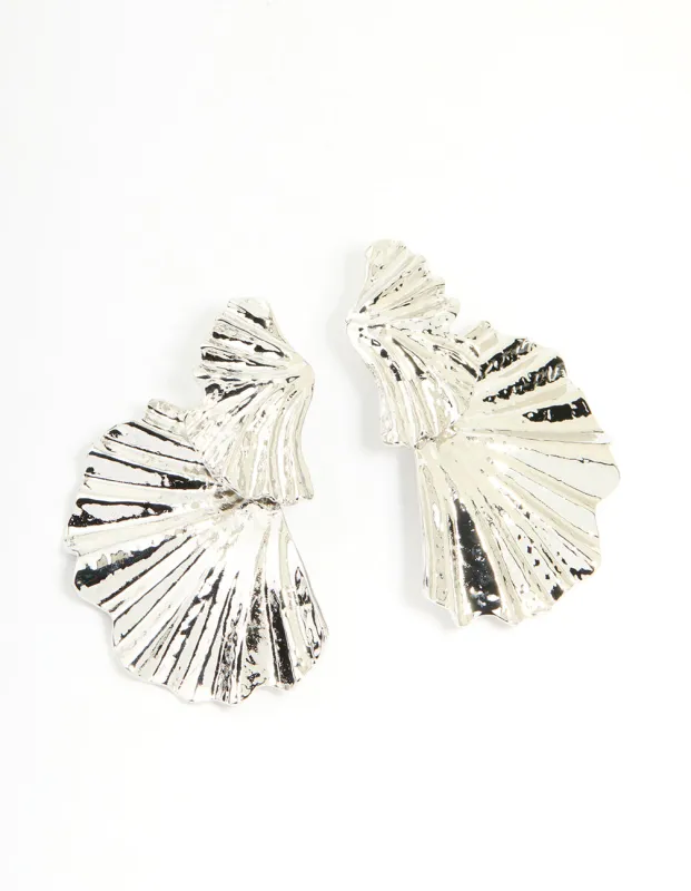 Silver Textured Fan Drop Earrings sold by lovisa