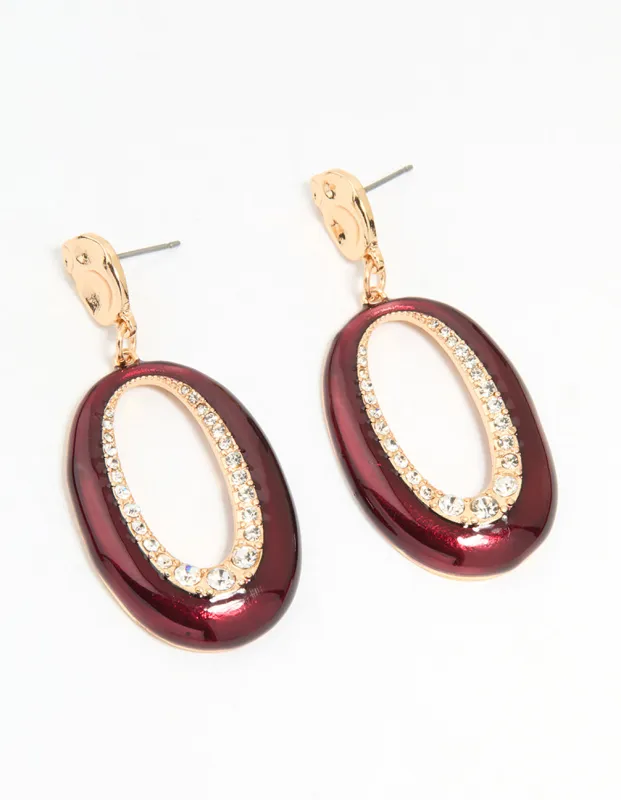 Gold Red Enamel & Diamante Open Drop Earrings sold by lovisa