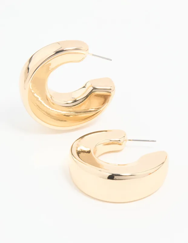 Gold Flat Side Chunky Hoop Earrings sold by lovisa
