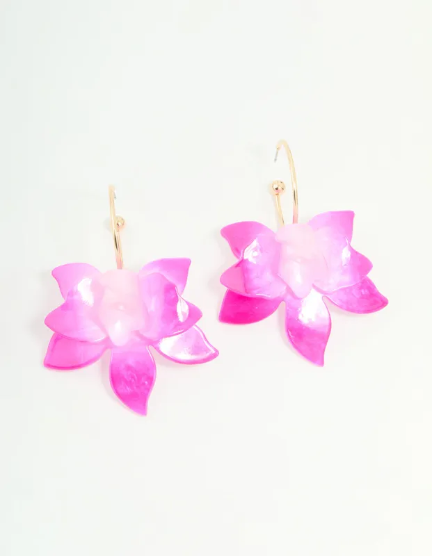 Pink Acrylic Orchid Hoop Earrings sold by lovisa
