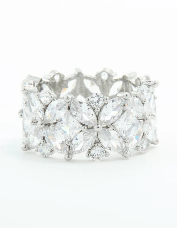 Silver Plated Cubic Zirconia Floral Wide Band Ring sold by lovisa