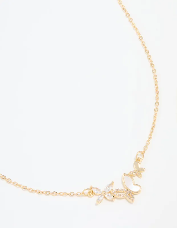 Gold Plated Cubic Zirconia Butterfly Pendant Necklace sold by lovisa