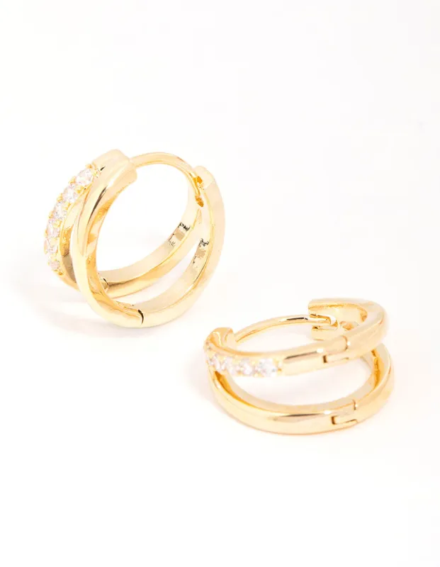 Gold Plated Cubic Zirconia Double Layered Hoop Earrings sold by lovisa