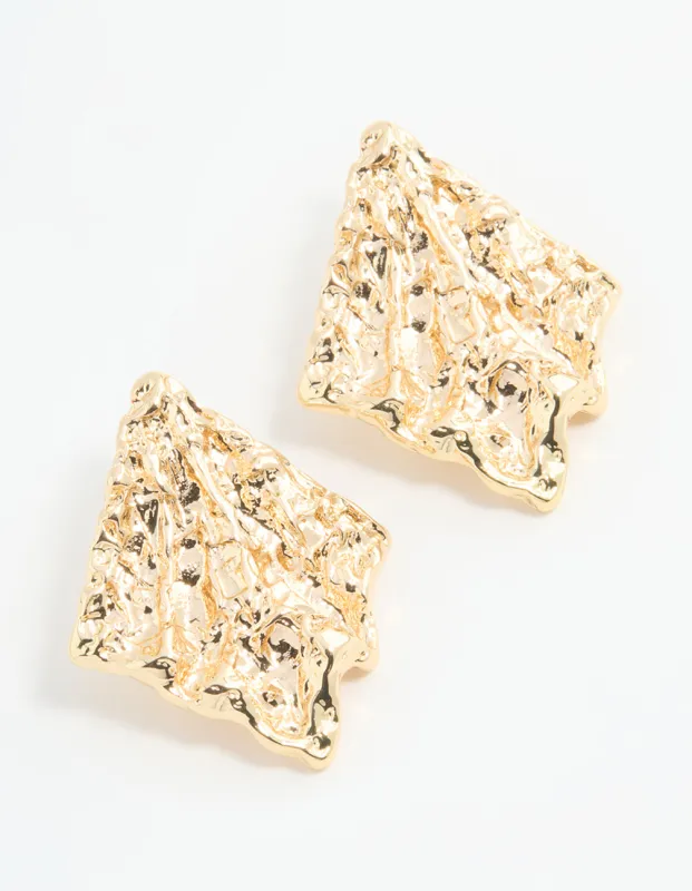 Gold Textured Diamond Shape Stud Earrings sold by lovisa