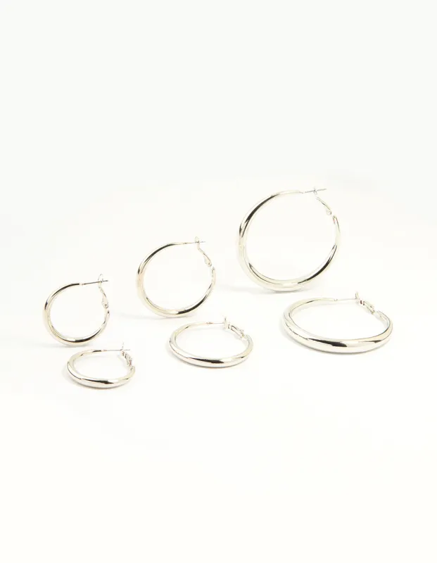 Silver Smooth Hoop Earrings 3-Pack sold by lovisa