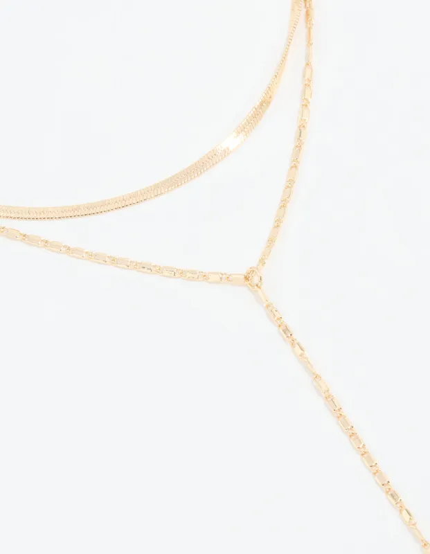Gold Snake Chain Layered Y-Necklace sold by lovisa