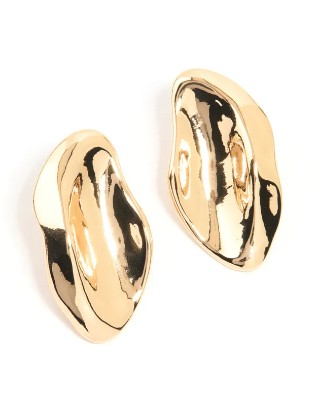 Gold Molten Oval Stud Earrings sold by lovisa