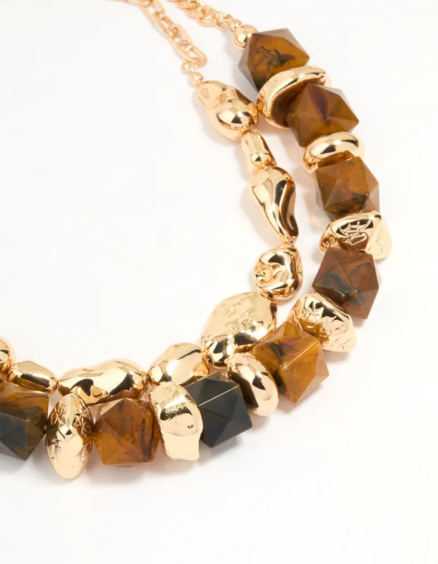 Gold Stone Hexagon & Organic Layered Necklace sold by lovisa