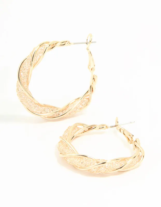 Gold Small Wrap Mesh Hoop Earrings sold by lovisa