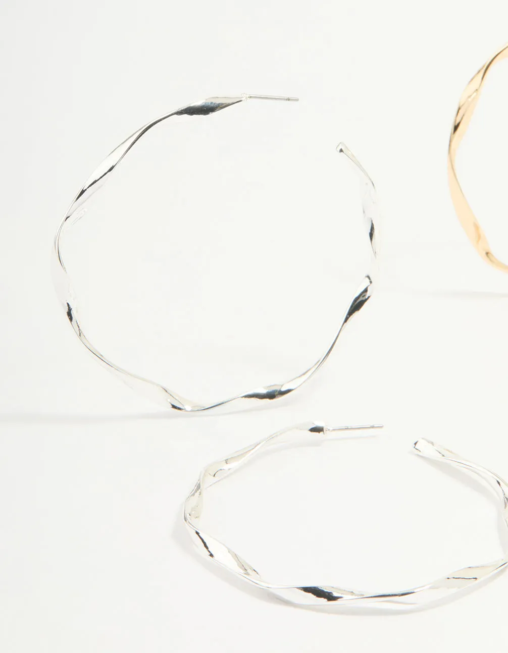 Mixed Metal Twisted Large Hoop Earrings 3-Pack sold by lovisa product image thumbnail 2