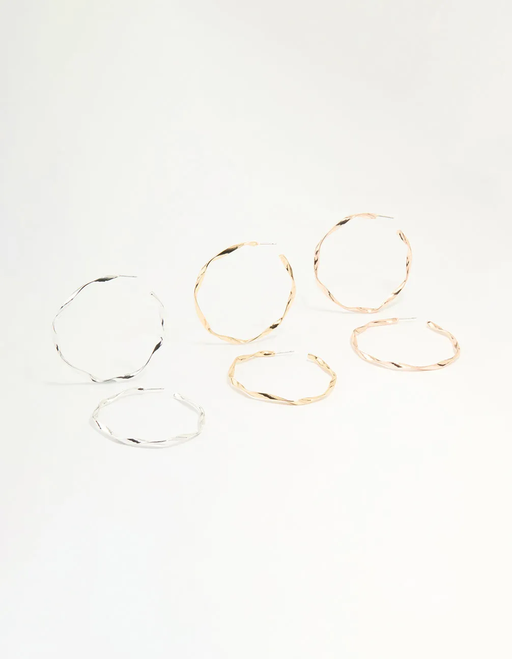 Mixed Metal Twisted Large Hoop Earrings 3-Pack sold by lovisa