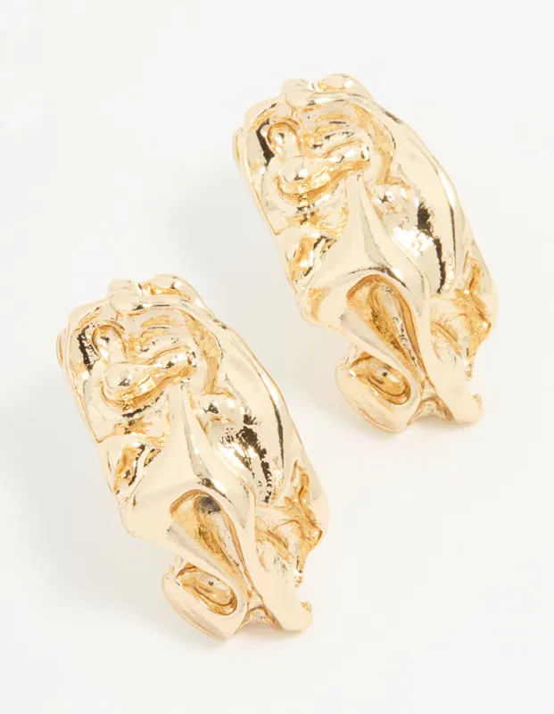 Gold Molten Texture Earrings sold by lovisa