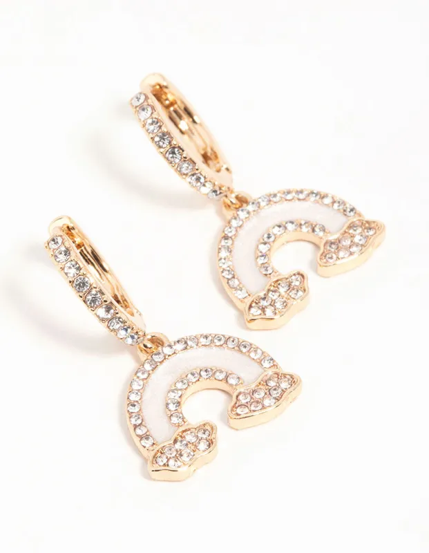Gold Diamante Rainbow Cloud Huggie Earrings sold by lovisa