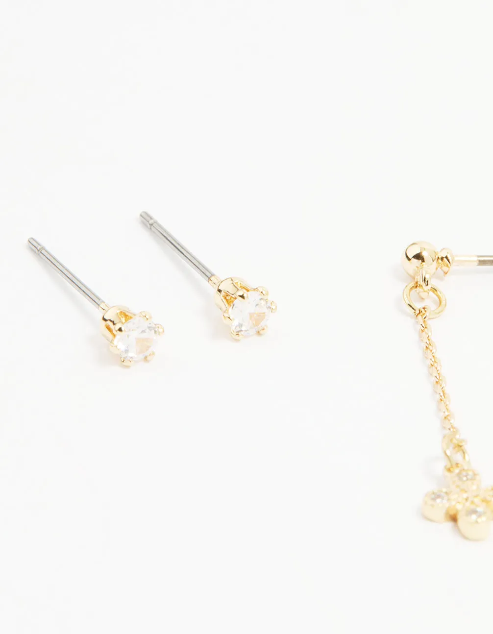 Gold Cubic Zirconia Chain & Stud Earrings 3-Pack sold by lovisa