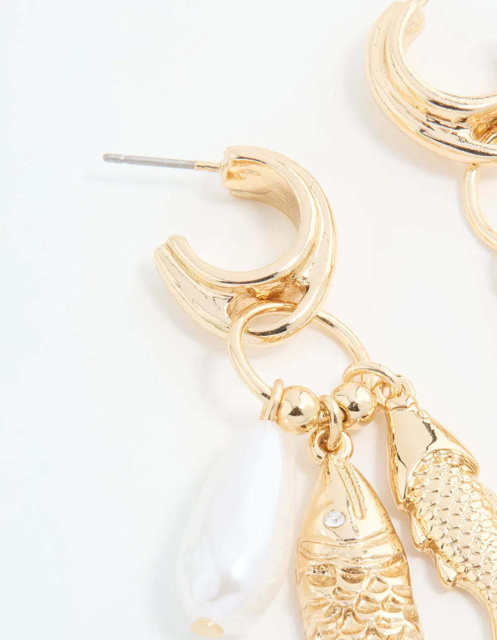 Gold Pearl Fish Charm Hoop Earrings sold by lovisa product image thumbnail 2