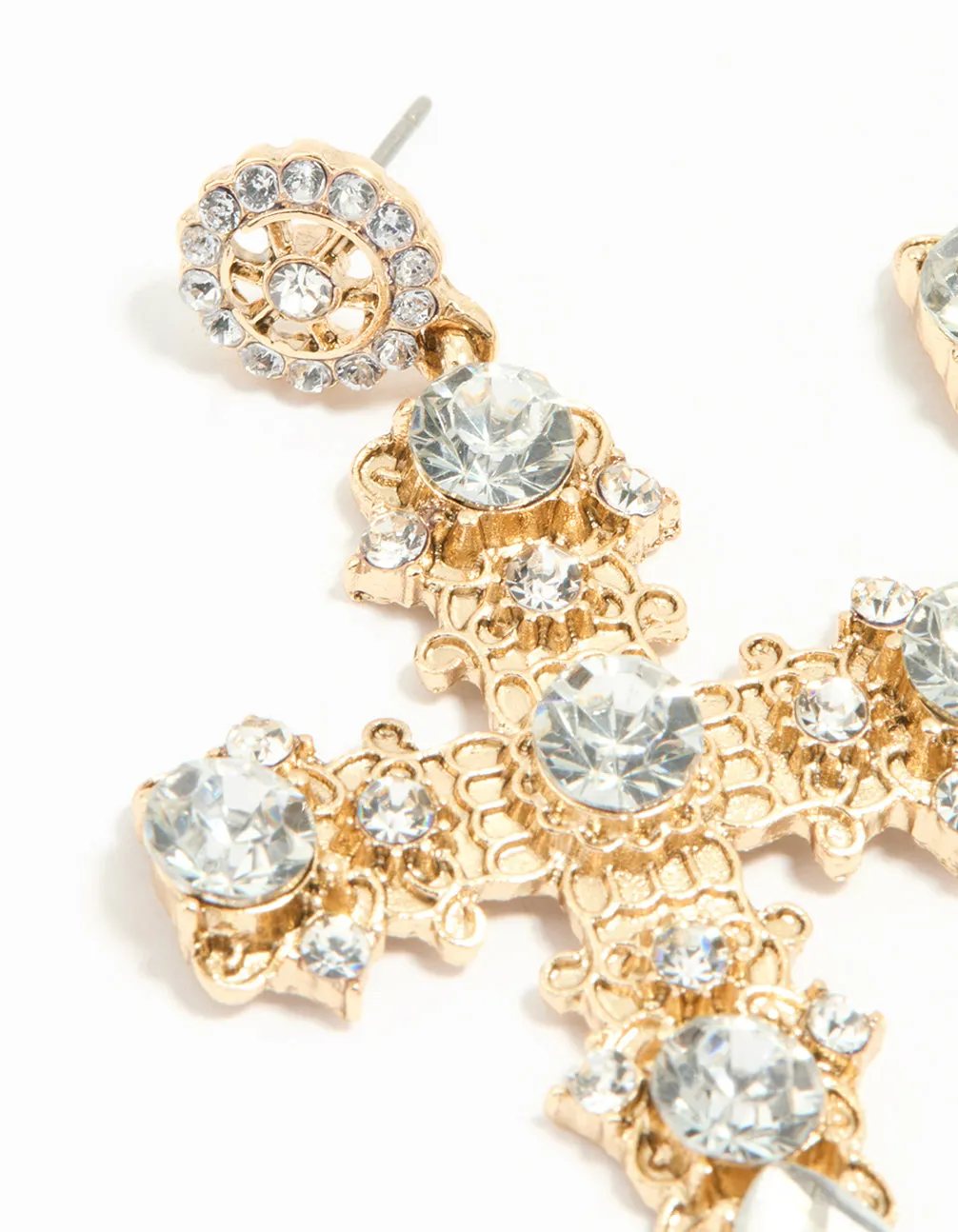 Antique Gold Diamante Statement Cross Drop Earrings sold by lovisa product image thumbnail 2