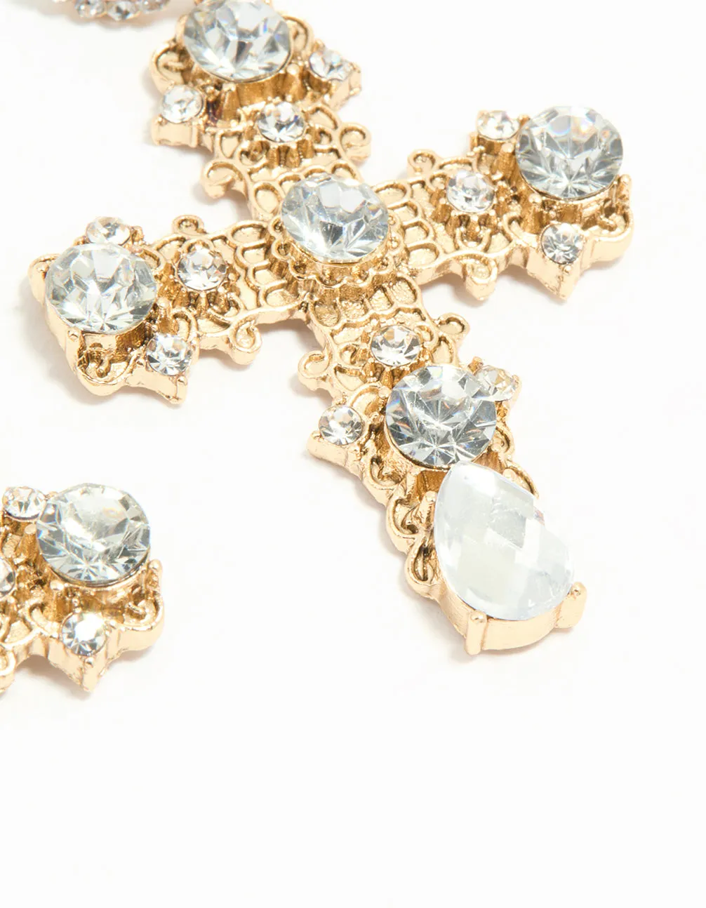 Antique Gold Diamante Statement Cross Drop Earrings sold by lovisa product image thumbnail 3