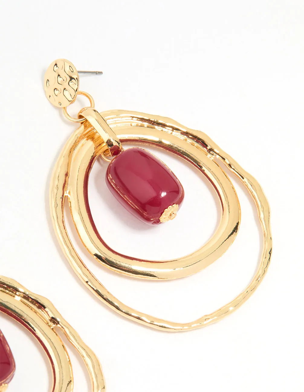 Gold Red Bead Layered Teardrop Shaped Stud Earrings sold by lovisa product image thumbnail 3