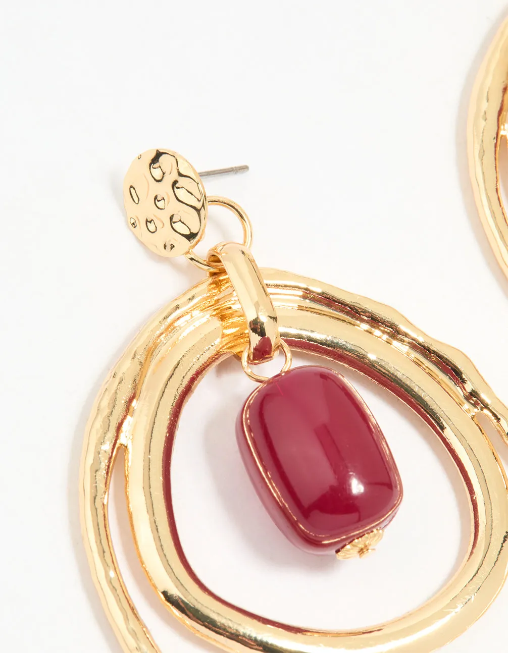 Gold Red Bead Layered Teardrop Shaped Stud Earrings sold by lovisa product image thumbnail 2