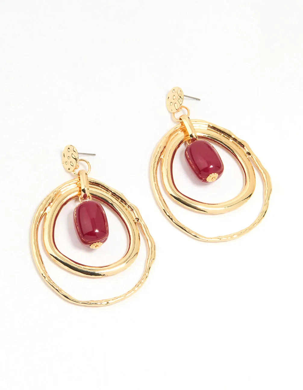 Gold Red Bead Layered Teardrop Shaped Stud Earrings sold by lovisa