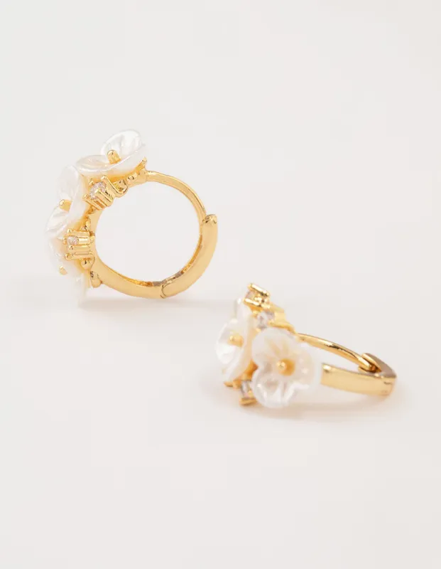 Gold Plated Pearlised Flower Hoop Earrings sold by lovisa
