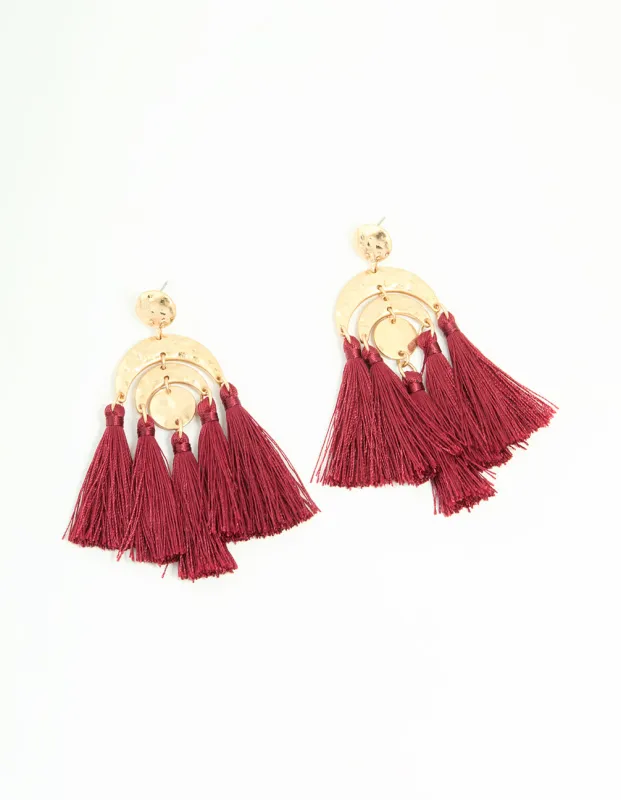 Gold Red Molten Rainbow Shaped Tassel Earrings sold by lovisa