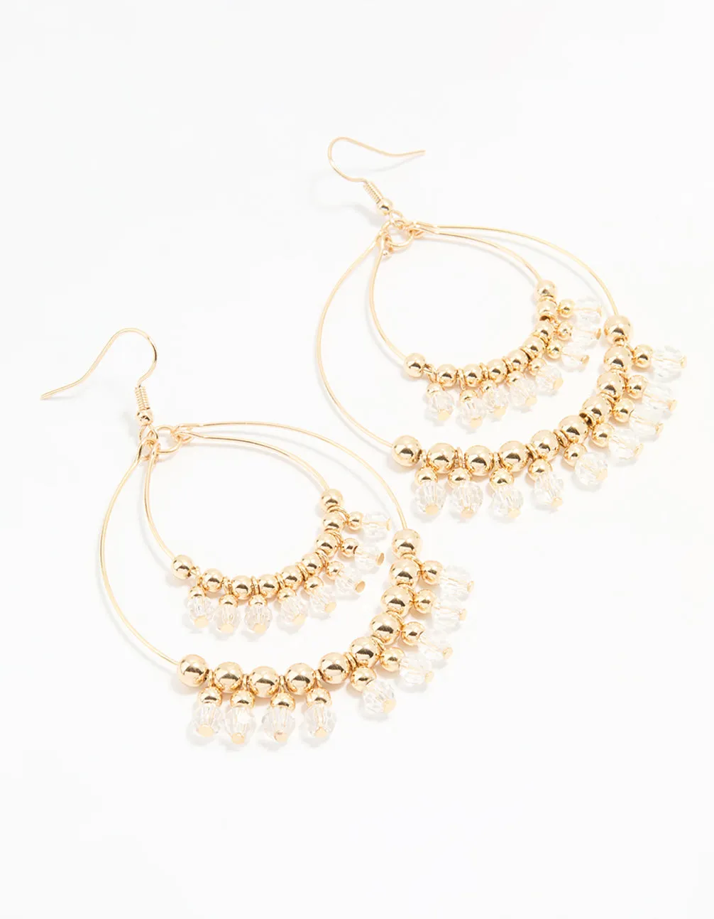 Gold Beaded Diamante Boho Hoop Earrings sold by lovisa
