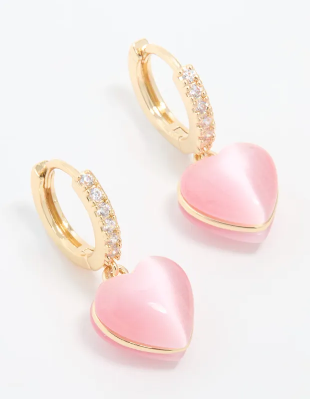 Gold Plated Cubic Zirconia Heart Hoop Earrings sold by lovisa