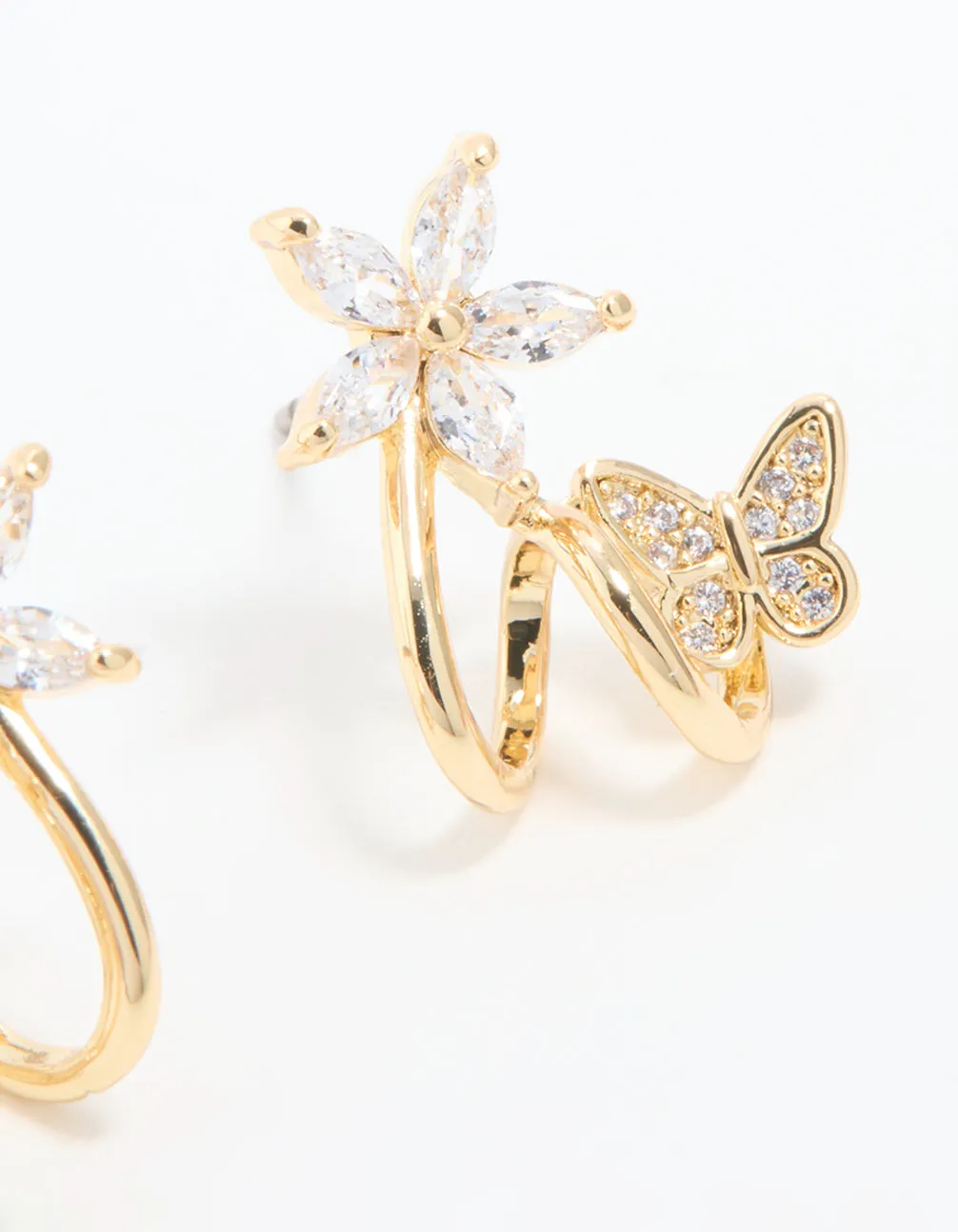 Gold Plated Cubic Zirconia Flower Butterfly Ear Jacket Earrings sold by lovisa product image thumbnail 3