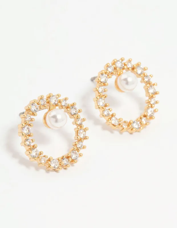 Gold Plated Cubic Zirconia Pearl Wreath Stud Earrings sold by lovisa