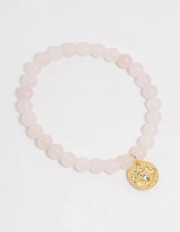 Gold Plated Rose Quartz Stretch Bracelet sold by lovisa