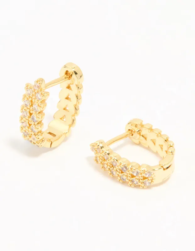 Gold Plated Cubic Zirconia Mini Vine Huggie Earrings sold by lovisa