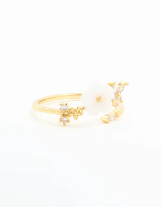 Gold Plated Cubic Zirconia Lovely Flower Wrap Around Ring sold by lovisa