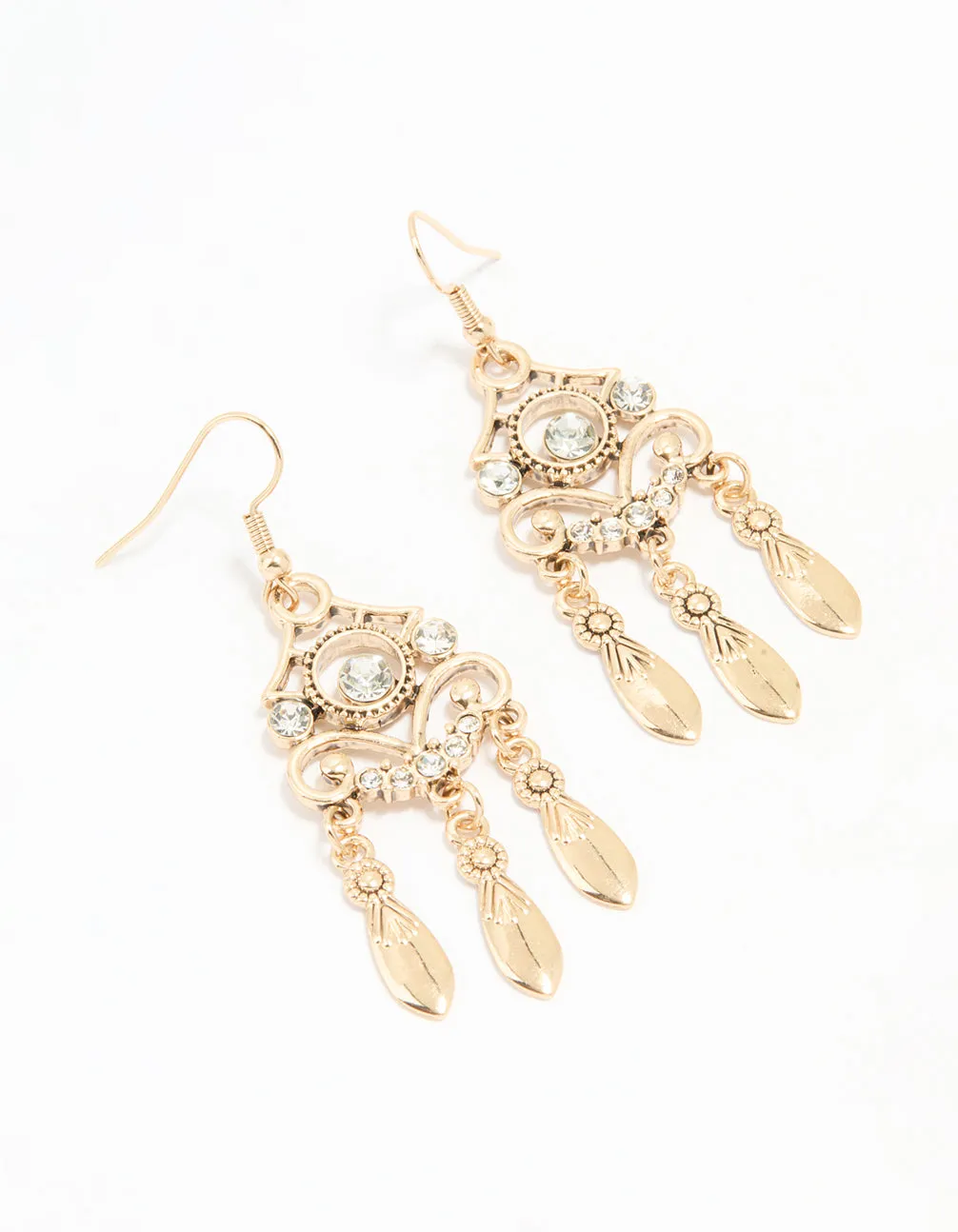 Antique Gold Diamante Hook Earrings sold by lovisa