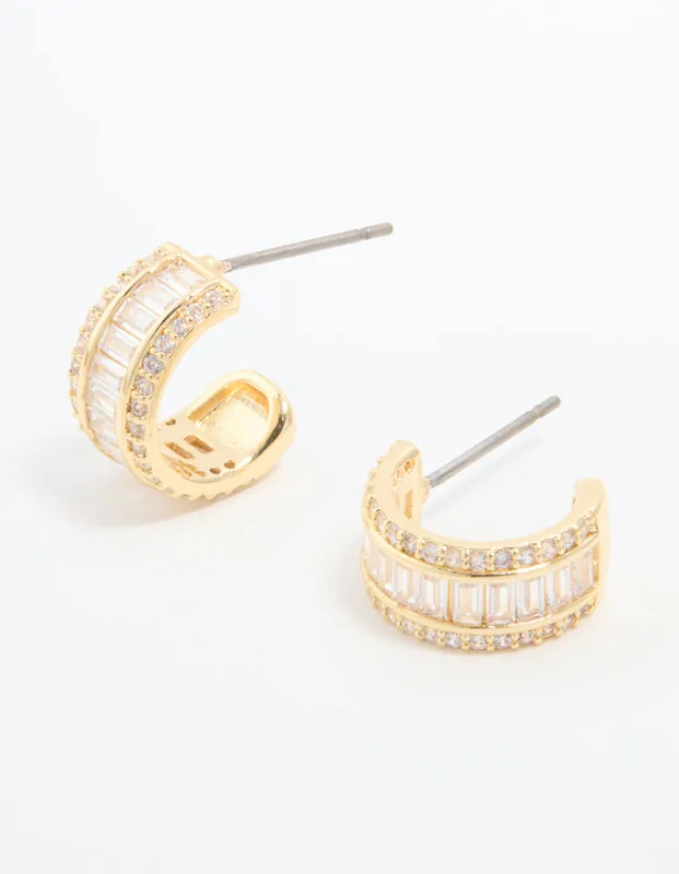 Gold Plated Cubic Zirconia Baguette Small Hoop Earrings sold by lovisa