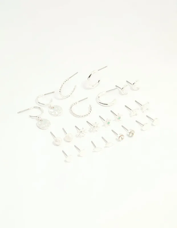 Silver Celestial Hoop & Stud Earrings 12-Pack sold by lovisa