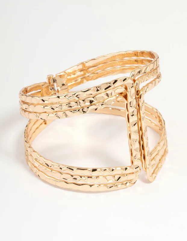 Gold Hammered Statement Wrist Cuff sold by lovisa