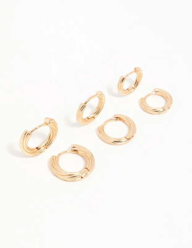 Antique Gold Graduating Twisted Hoop Earrings 3-Pack sold by lovisa