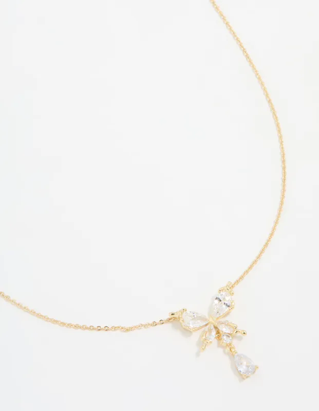 Gold Plated Cubic Zirconia Butterfly Teardrop Necklace sold by lovisa