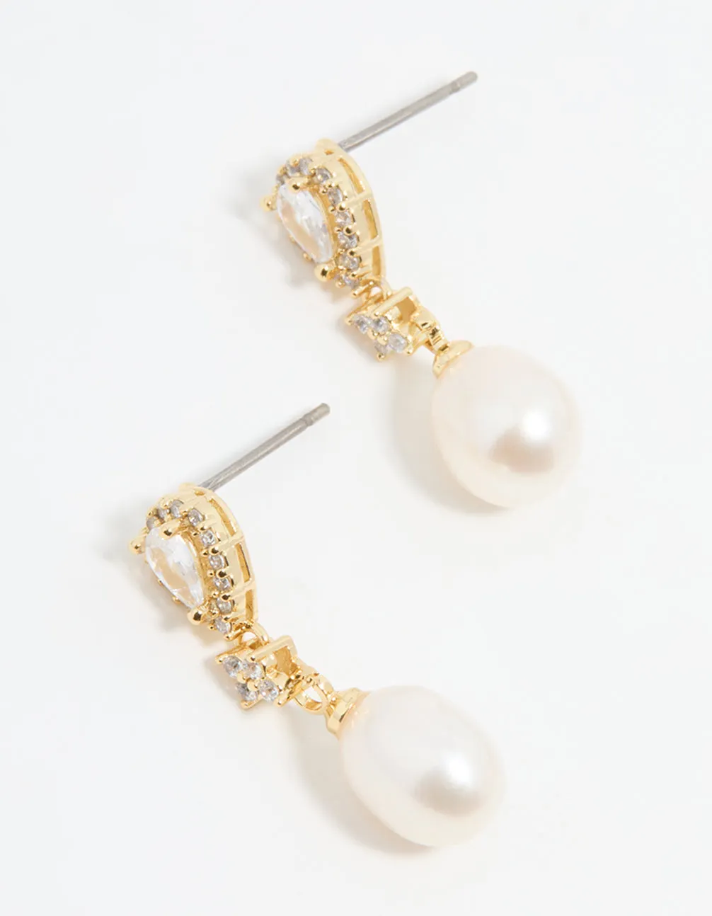Gold Plated Pearl Pear Diamante Drop Earrings sold by lovisa