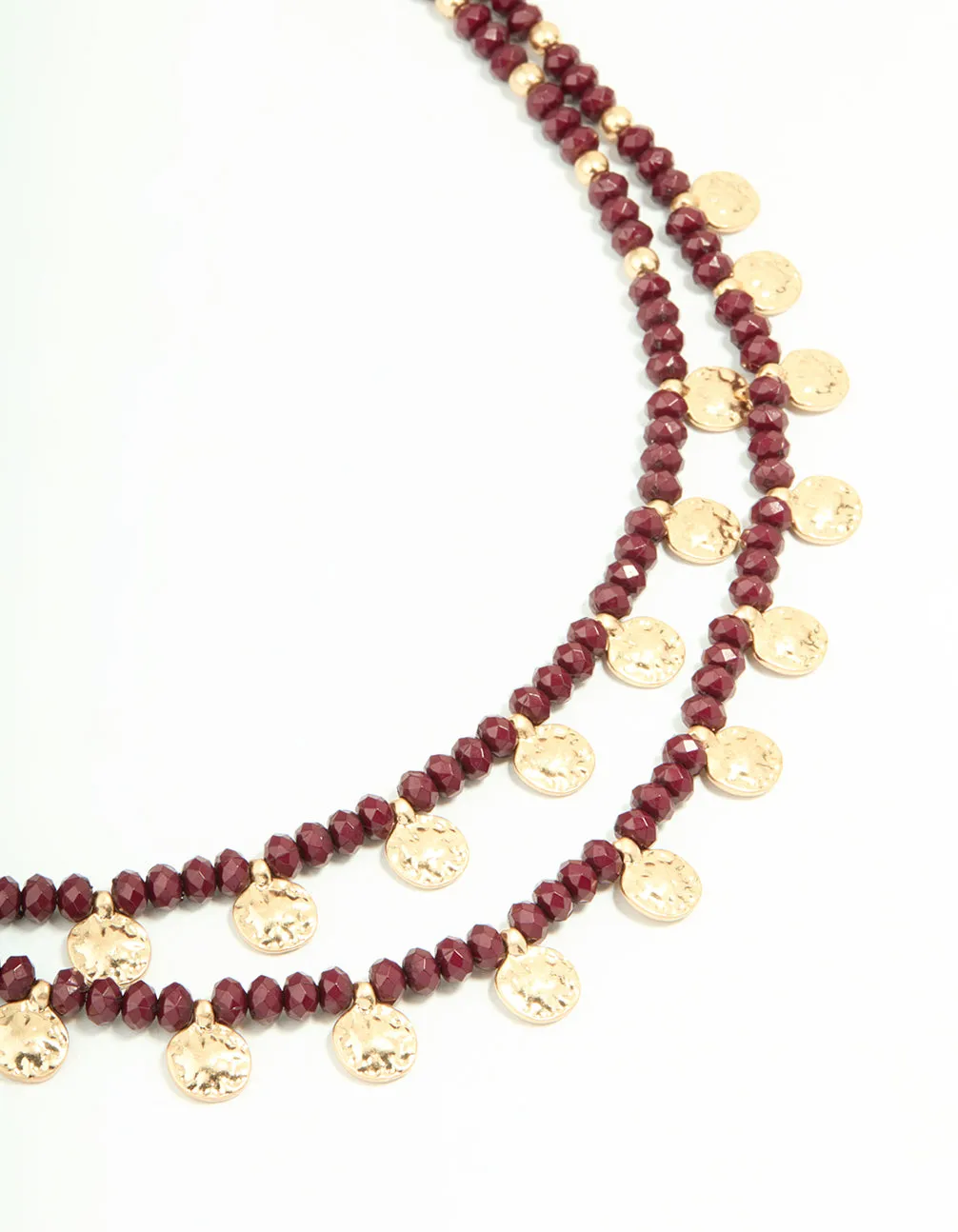 Gold Red Beaded Mini Coin Layered Necklace sold by lovisa